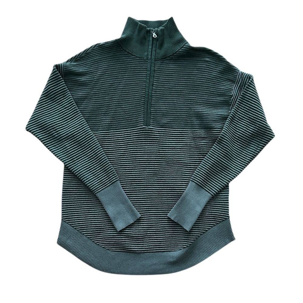 Offline Aerie Home Stretch Green Ribbed Quarter Zip Sweater Sweatshirt Size XS